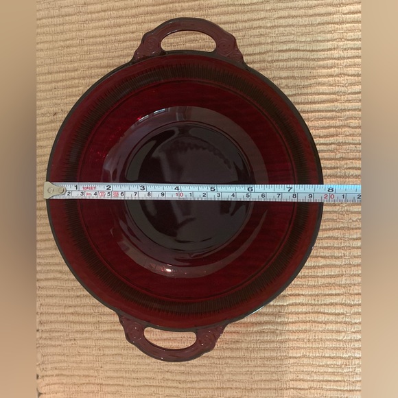 Cranberry Vintage Glass Bowl with Handles - Picture 5 of 6